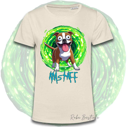 T-Shirt RICK & MORTY - AMERICAN STAFFORDSHIRE TERRIER Rosso e Bianco - Bianca, Beige o Nera, Uomo o Donna - dalla XS alla 5XL