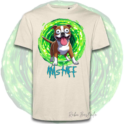 T-Shirt RICK & MORTY - AMERICAN STAFFORDSHIRE TERRIER Rosso e Bianco - Bianca, Beige o Nera, Uomo o Donna - dalla XS alla 5XL