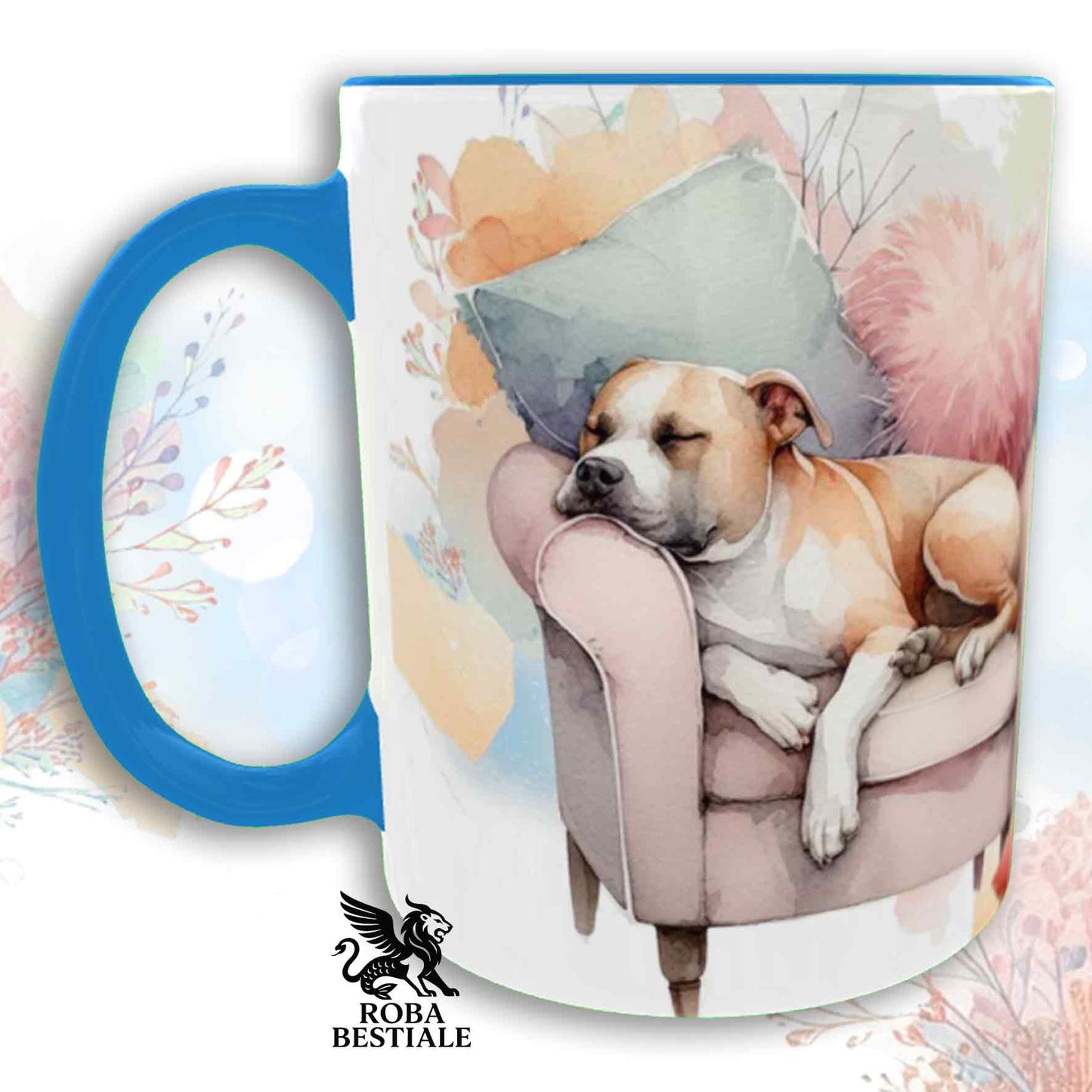 Tazza SOFT LIFE - AMERICAN STAFFODSHIRE TERRIER Bianco Fulvo - In Ceramica, colore a scelta - 330 ml