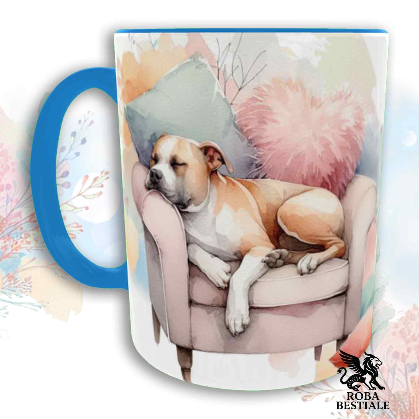 Tazza SOFT LIFE - AMERICAN STAFFODSHIRE TERRIER Bianco Fulvo - In Ceramica, colore a scelta - 330 ml