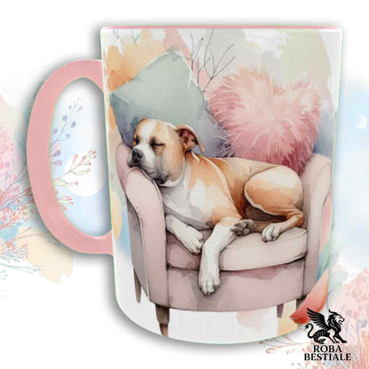 Tazza SOFT LIFE - AMERICAN STAFFODSHIRE TERRIER Bianco Fulvo - In Ceramica, colore a scelta - 330 ml