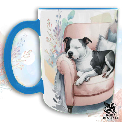 Tazza SOFT LIFE - AMERICAN STAFFODSHIRE TERRIER Bianco Nero - In Ceramica, colore a scelta - 330 ml