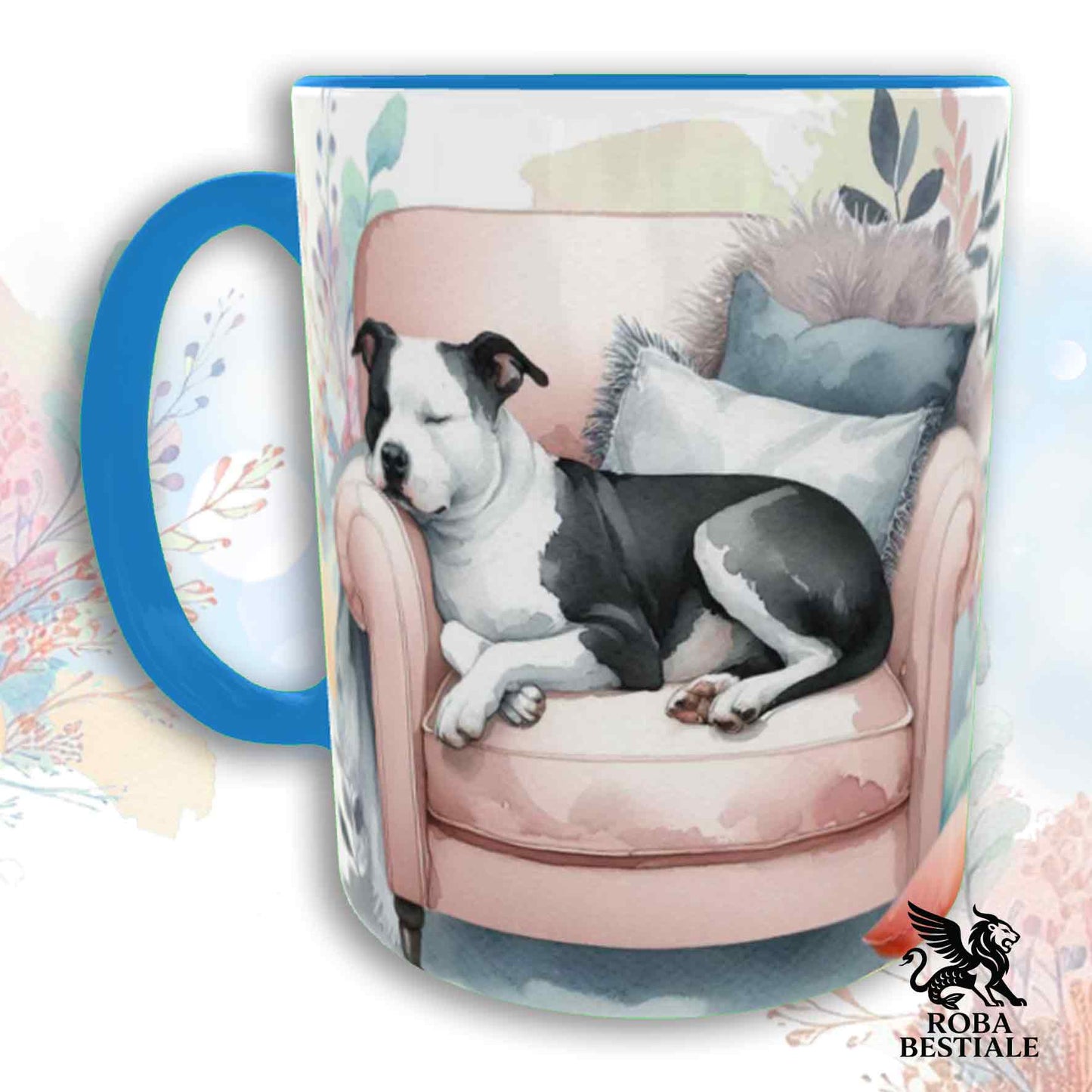 Tazza SOFT LIFE - AMERICAN STAFFODSHIRE TERRIER Bianco Nero - In Ceramica, colore a scelta - 330 ml