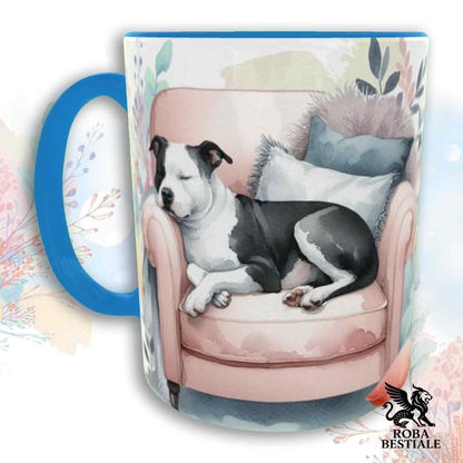 Tazza SOFT LIFE - AMERICAN STAFFODSHIRE TERRIER Bianco Nero - In Ceramica, colore a scelta - 330 ml