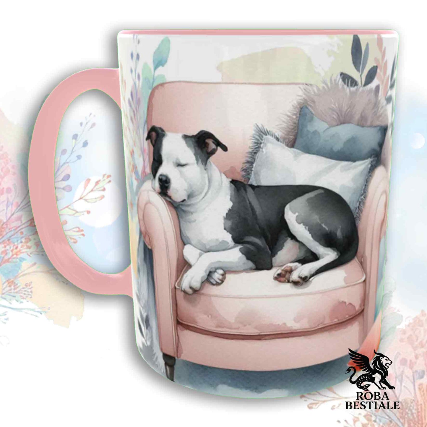 Tazza SOFT LIFE - AMERICAN STAFFODSHIRE TERRIER Bianco Nero - In Ceramica, colore a scelta - 330 ml