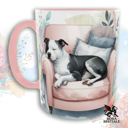 Tazza SOFT LIFE - AMERICAN STAFFODSHIRE TERRIER Bianco Nero - In Ceramica, colore a scelta - 330 ml