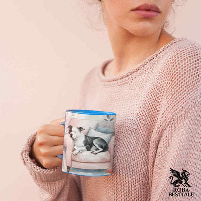 Tazza SOFT LIFE - AMERICAN STAFFODSHIRE TERRIER Bianco Nero - In Ceramica, colore a scelta - 330 ml