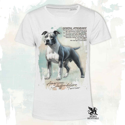 T-Shirt APPEARANCE - AMERICAN STAFFORDSHIRE TERRIER Bianco e Blu - Bianca o Beige, da Uomo o da Donna - dalla XS alla 5XL