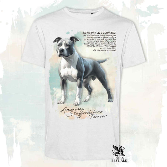 T-Shirt APPEARANCE - AMERICAN STAFFORDSHIRE TERRIER Bianco e Blu - Bianca o Beige, da Uomo o da Donna - dalla XS alla 5XL