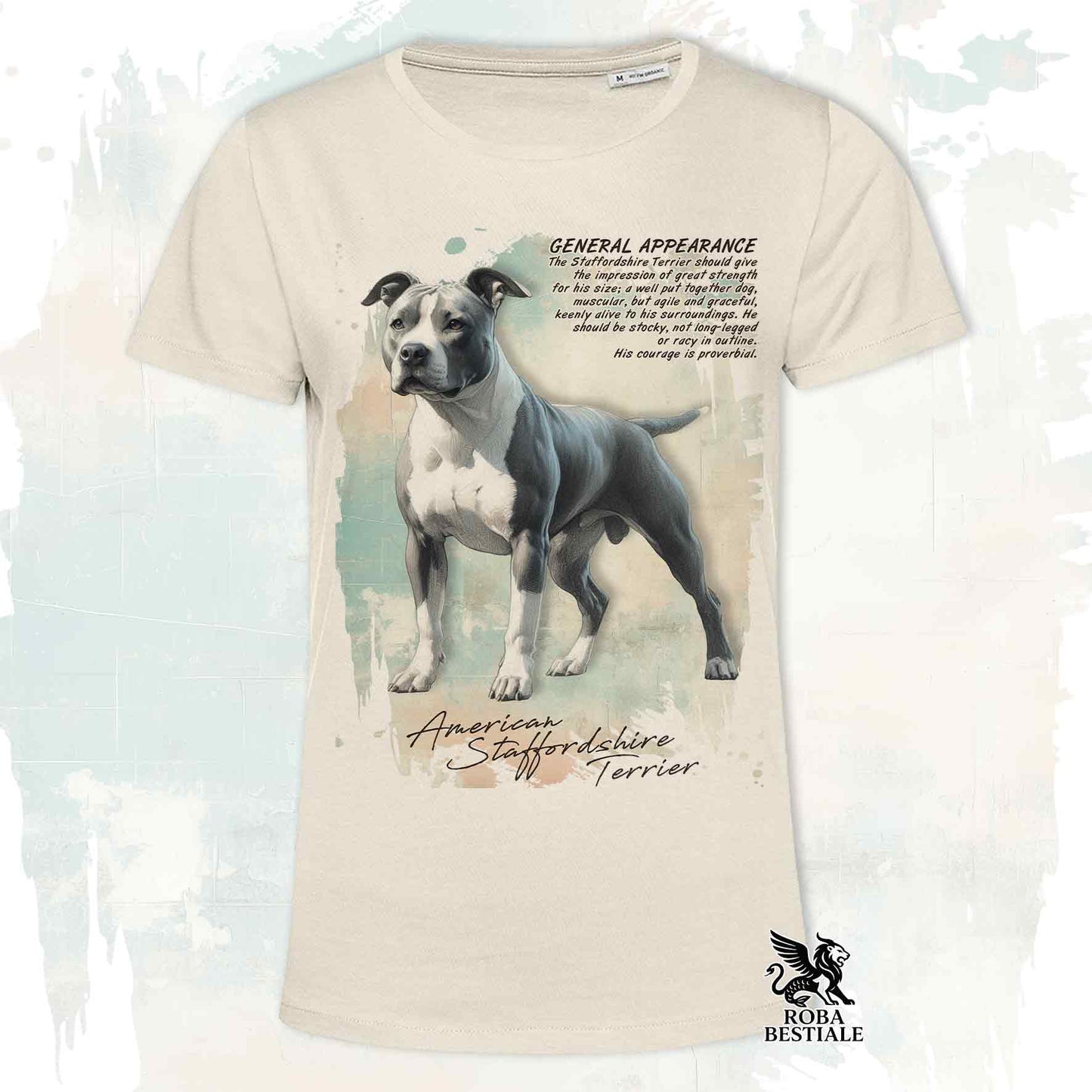T-Shirt APPEARANCE - AMERICAN STAFFORDSHIRE TERRIER Bianco e Blu - Bianca o Beige, da Uomo o da Donna - dalla XS alla 5XL