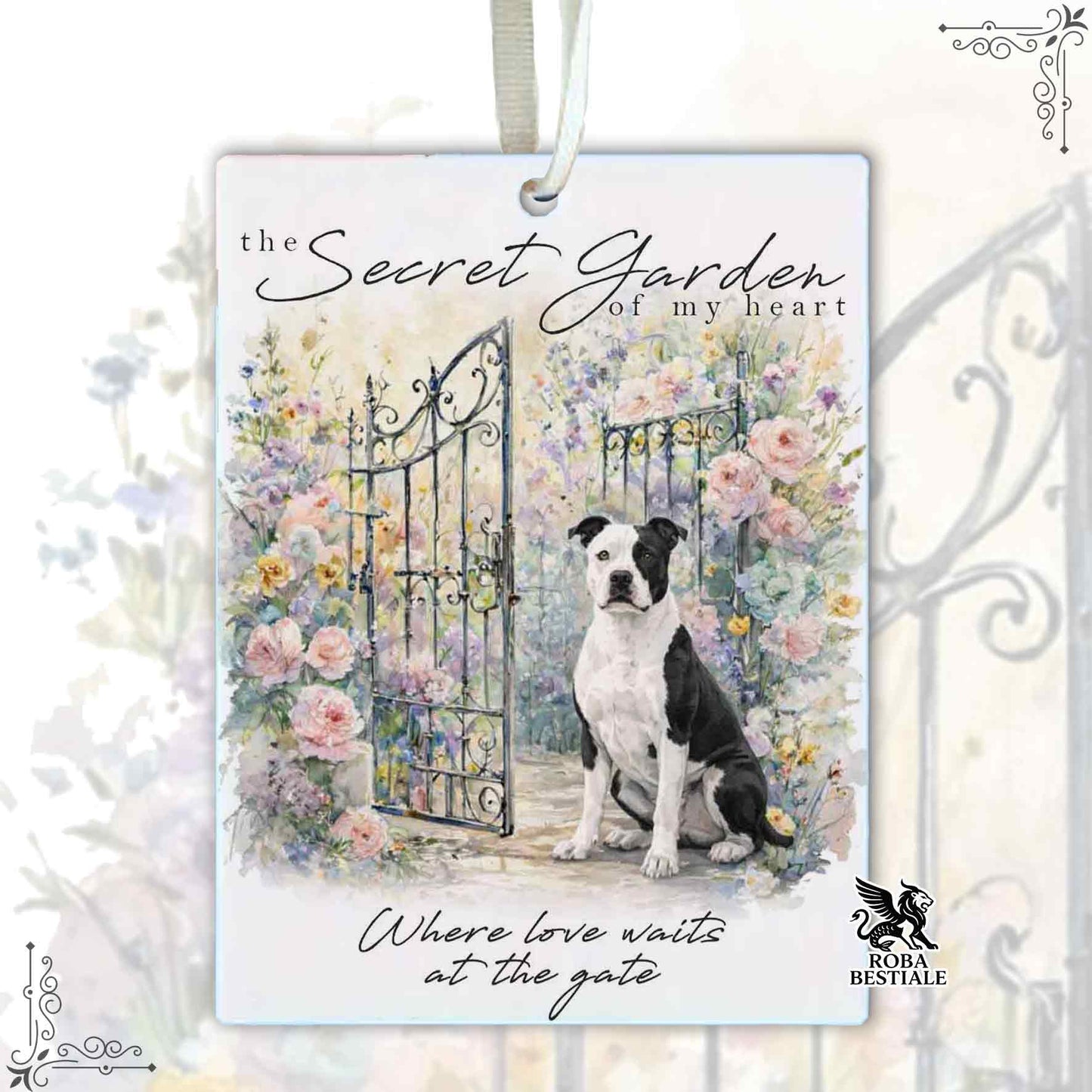 SECRET GARDEN Scent Diffuser - Black and White AMERICAN STAFFORDSHIRE TERRIER - Felt, with cord - 7.5 x 10 cm