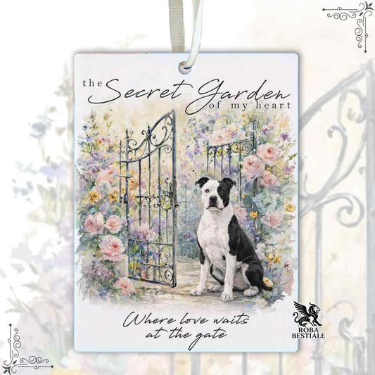 Profumatore SECRET GARDEN - AMERICAN STAFFORDSHIRE TERRIER Bianco e Nero - In Feltro, con cordino - 7,5 x 10 cm