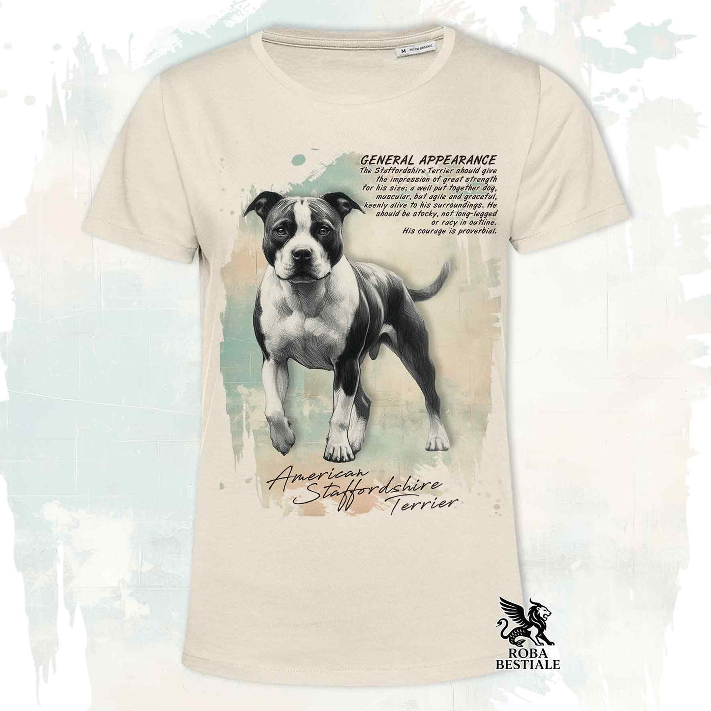 T-Shirt APPEARANCE - AMERICAN STAFFORDSHIRE TERRIER Bianco e Nero - Bianca o Beige, da Uomo o da Donna - dalla XS alla 5XL