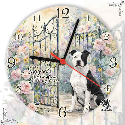 Orologio da Muro SECRET GARDEN - AMERICAN STAFFORDSHIRE TERRIER Bianco e Nero - in MDF - diametro 20 o 30 cm