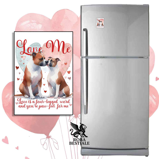 Calamita LOVE ME - AMERICAN STAFFORDSHIRE TERRIER Bianco e Rosso - in MDF - 7x5 cm