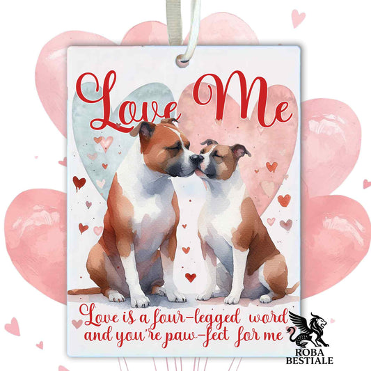 Deodorante Auto LOVE ME - AMERICAN STAFFORDSHIRE TERRIER Bianco e Rosso - In Feltro, con cordino - 7,5 x 10 cm