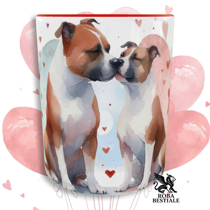 Tazza LOVE ME - AMERICAN STAFFORDSHIRE TERRIER Bianco e Rosso - In Ceramica, con dettagli Rossi - 330 ml