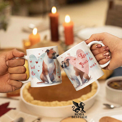 Tazza LOVE ME - AMERICAN STAFFORDSHIRE TERRIER Bianco e Rosso - In Ceramica, con dettagli Rossi - 330 ml