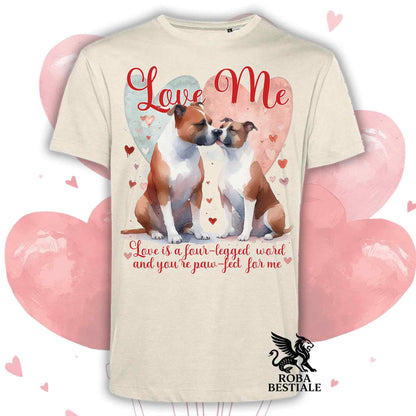 T-shirt LOVE ME - AMERICAN STAFFORDSHIRE TERRIER Bianco e Rosso - Bianca o Beige, Uomo o Donna - dalla XS alla 5XL