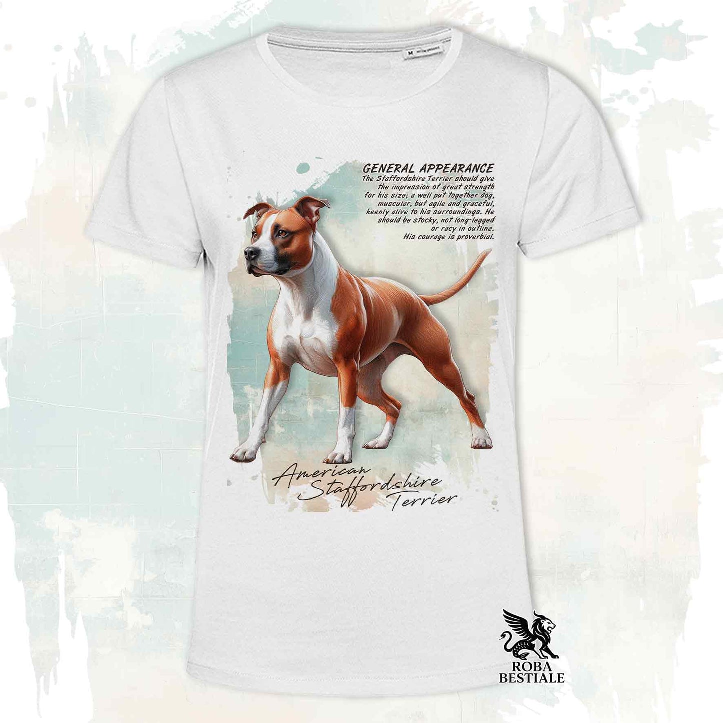T-Shirt APPEARANCE - AMERICAN STAFFORDSHIRE TERRIER Bianco e Rosso - Bianca o Beige, da Uomo o da Donna - dalla XS alla 5XL