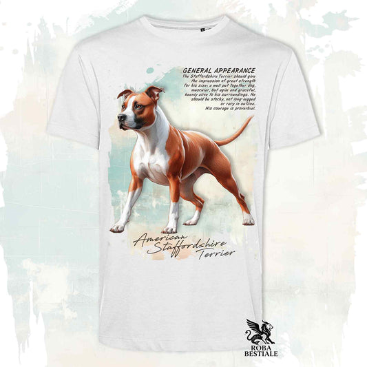 T-Shirt APPEARANCE - AMERICAN STAFFORDSHIRE TERRIER Bianco e Rosso - Bianca o Beige, da Uomo o da Donna - dalla XS alla 5XL