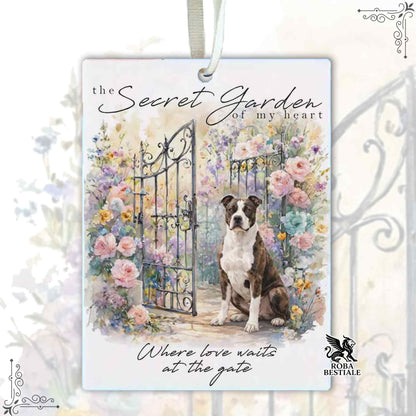 SECRET GARDEN Air Freshener - White and Brindle AMERICAN STAFFORDSHIRE TERRIER - Felt, with cord - 7.5 x 10 cm