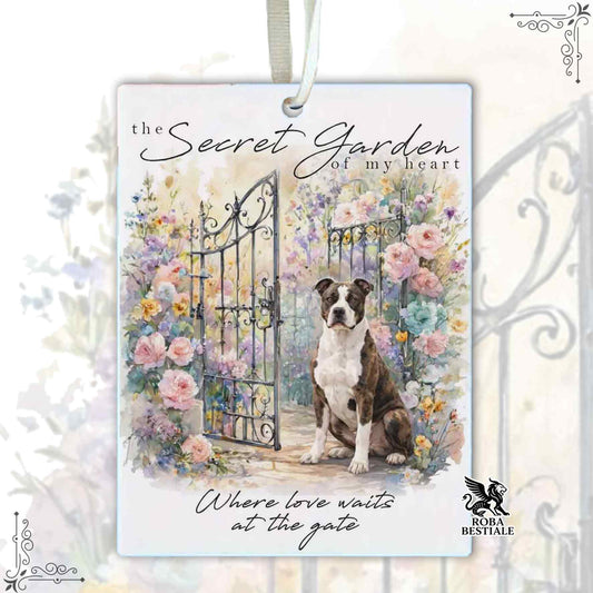 Profumatore SECRET GARDEN - AMERICAN STAFFORDSHIRE TERRIER Bianco e Tigrato - In Feltro, con cordino - 7,5 x 10 cm