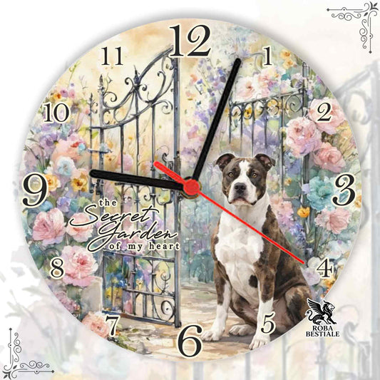 Orologio da Muro SECRET GARDEN - AMERICAN STAFFORDSHIRE TERRIER Bianco e Tigrato - in MDF - diametro 20 o 30 cm