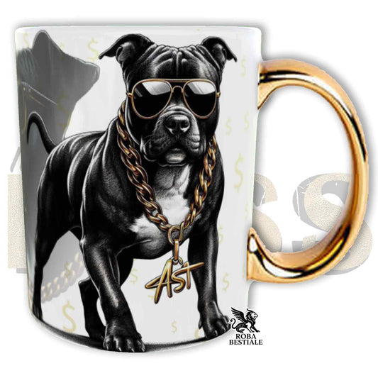 Tazza LIKE A BOSS - AMERICAN STAFFORDSHIRE TERRIER Nero - Manico color ORO - 330 ml - in Ceramica