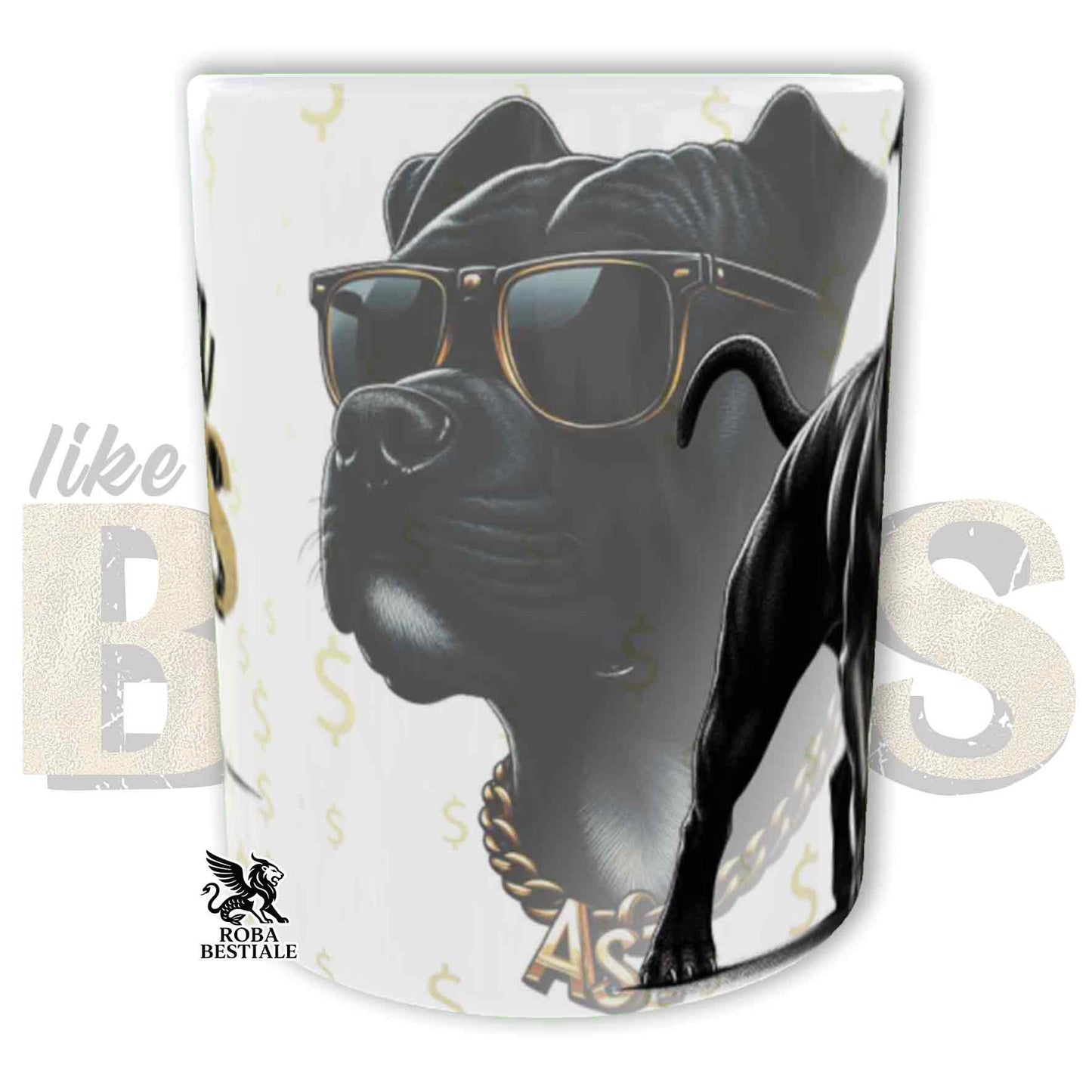 Tazza LIKE A BOSS - AMERICAN STAFFORDSHIRE TERRIER Nero - Manico color ORO - 330 ml - in Ceramica