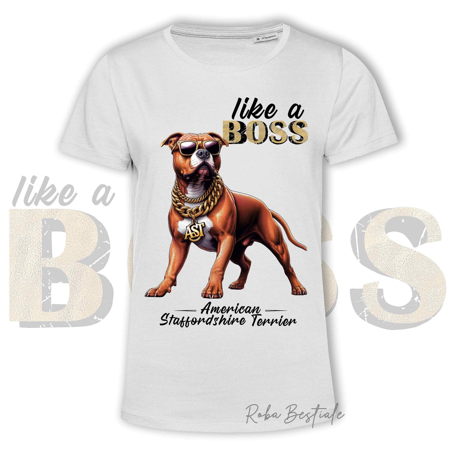 T-Shirt LIKE A BOSS - AMSTAFF Rosso - Uomo o Donna - Nera, Bianca o Beige - dalla XS alla 5XL