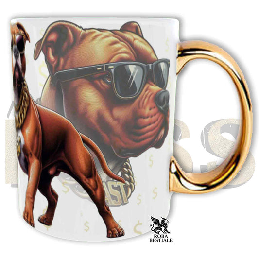 Tazza LIKE A BOSS - AMERICAN STAFFORDSHIRE TERRIER Rosso - Manico color ORO - 330 ml - in Ceramica