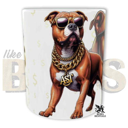 Tazza LIKE A BOSS - AMERICAN STAFFORDSHIRE TERRIER Rosso - Manico color ORO - 330 ml - in Ceramica