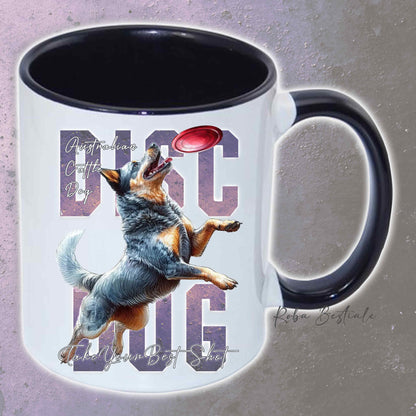 Tazza APTITUDE - DISC DOG - AUSTRALIAN CATTLE DOG Blue - In Ceramica, con manico e interno colorato - 330 ml