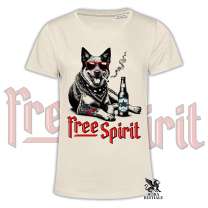 T-Shirt FREE SPIRIT - AUSTRALIAN CATTLE DOG - Bianca o Beige, da Uomo o da Donna - dalla XS alla 5XL