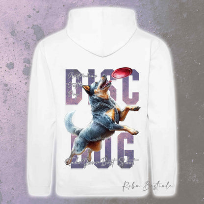 Felpa APTITUDE - DISC DOG - AUSTRALIAN CATTLE DOG Blue - Con Cappuccio e Tasconi, Unisex, in tanti colori - dalla XS alla 5XL