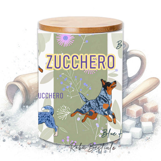 Barattolo ZUCCHERO - AUSTRALIAN CATTLE DOG Blue - In Ceramica, Tappo in legno con guarnizione