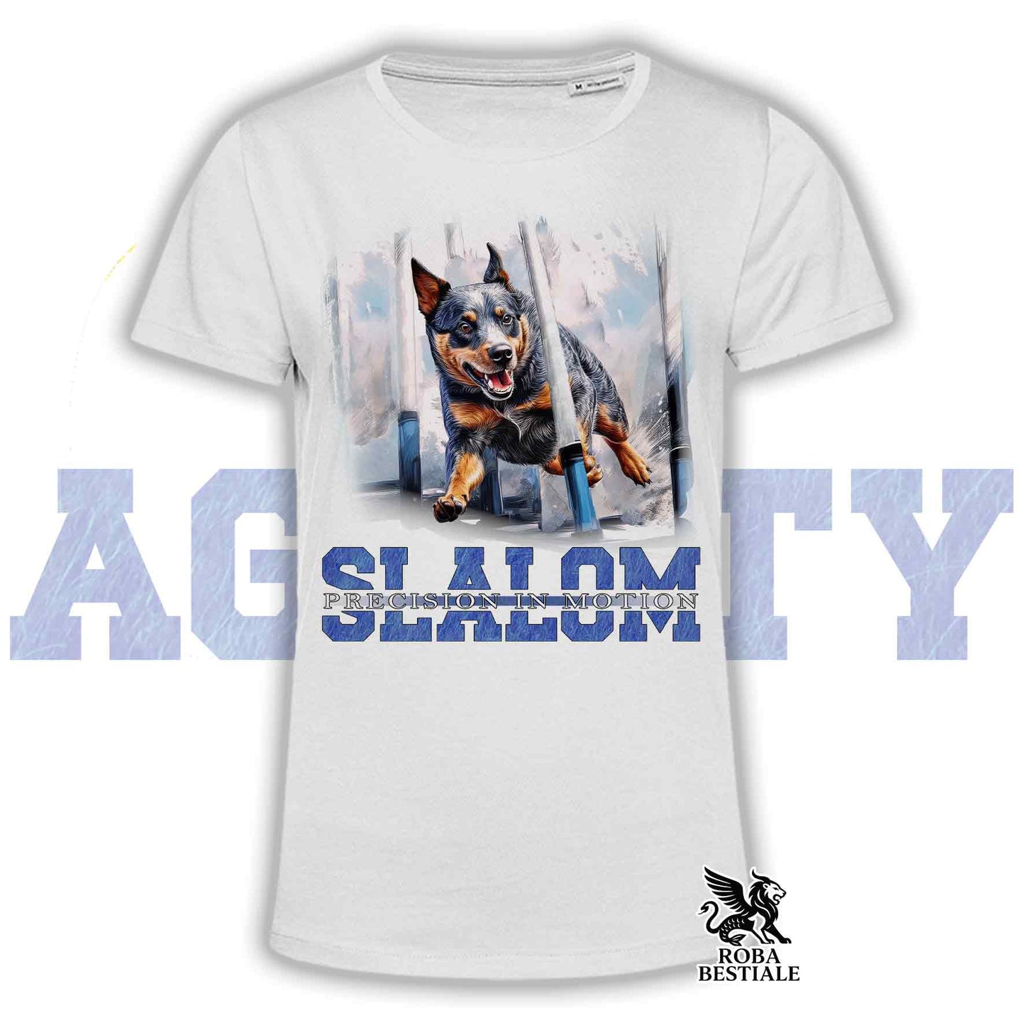 T-Shirt AGILITY SLALOM - AUSTRALIAN CATTLE DOG Blue - Bianca, colore dettagli a scelta - dalla XS alla 2XLXL