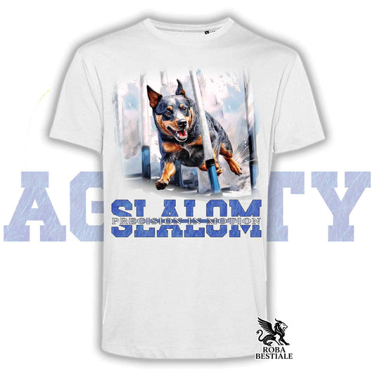 T-Shirt AGILITY SLALOM - AUSTRALIAN CATTLE DOG Blue - Bianca, colore dettagli a scelta - dalla XS alla 2XLXL