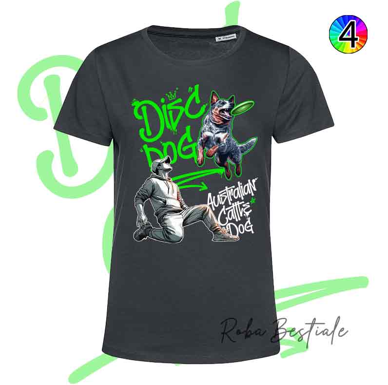 T-Shirt NERA Disc Dog GRAFFITI - AUSTRALIAN CATTLE DOG Blue - Design "BOY" - Dettagli in 4 colori!
