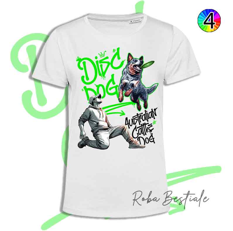 T-Shirt Disc Dog GRAFFITI - AUSTRALIAN CATTLE DOG Blue - Design "BOY" - Dettagli in 4 colori!