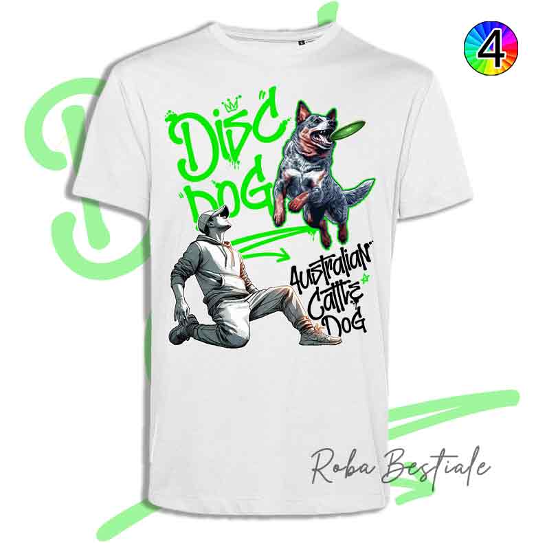 T-Shirt Disc Dog GRAFFITI - AUSTRALIAN CATTLE DOG Blue - Design "BOY" - Dettagli in 4 colori!
