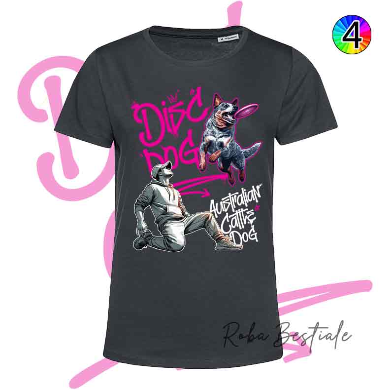 T-Shirt NERA Disc Dog GRAFFITI - AUSTRALIAN CATTLE DOG Blue - Design "BOY" - Dettagli in 4 colori!