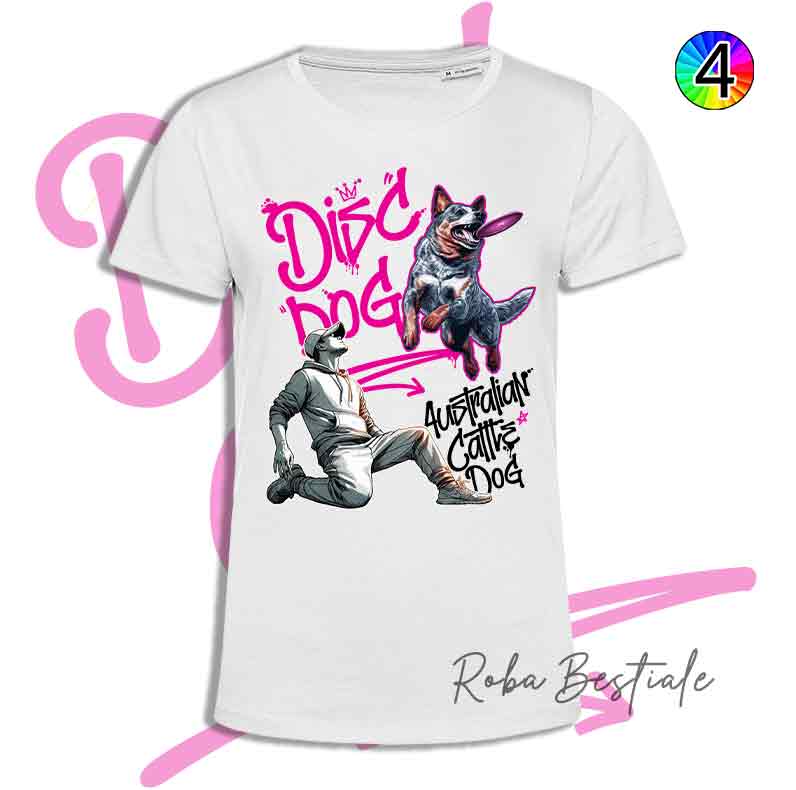 T-Shirt Disc Dog GRAFFITI - AUSTRALIAN CATTLE DOG Blue - Design "BOY" - Dettagli in 4 colori!