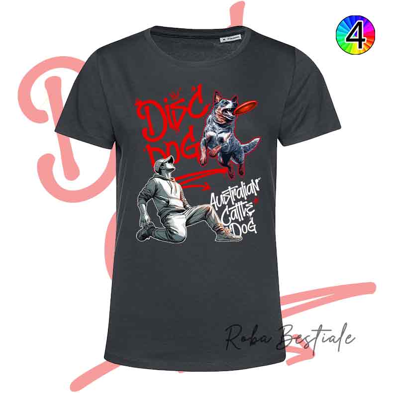 T-Shirt NERA Disc Dog GRAFFITI - AUSTRALIAN CATTLE DOG Blue - Design "BOY" - Dettagli in 4 colori!