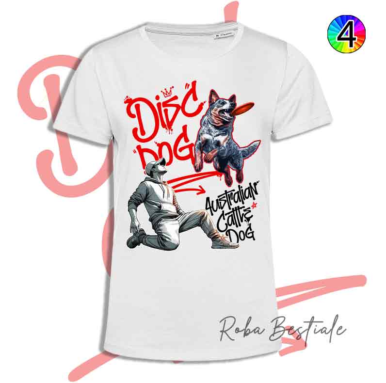 T-Shirt Disc Dog GRAFFITI - AUSTRALIAN CATTLE DOG Blue - Design "BOY" - Dettagli in 4 colori!