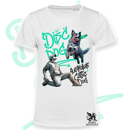 T-Shirt DISC DOG Graffiti "BOY" - AUSTRALIAN CATTLE DOG Blue - Bianca, colore dettagli a scelta - dalla XS alla 5XL