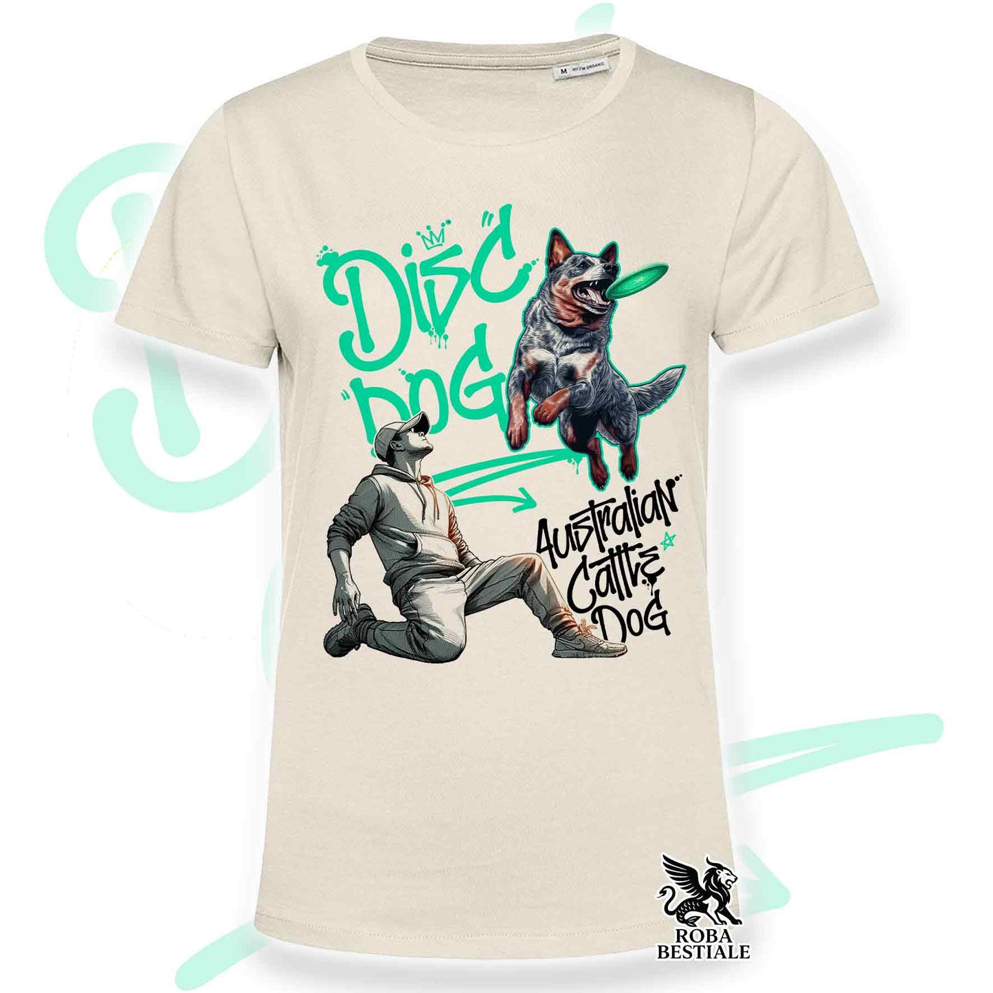 T-Shirt DISC DOG Graffiti "BOY" - AUSTRALIAN CATTLE DOG Blue - Off White, colore dettagli a scelta - dalla XS alla 2XL