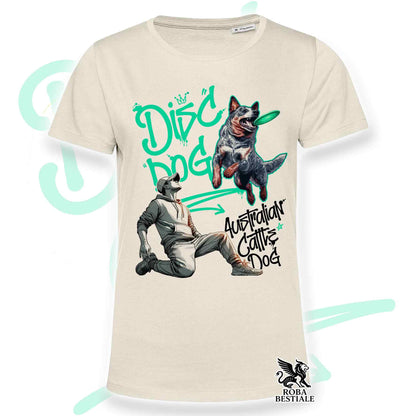T-Shirt DISC DOG Graffiti "BOY" - AUSTRALIAN CATTLE DOG Blue - Off White, colore dettagli a scelta - dalla XS alla 2XL