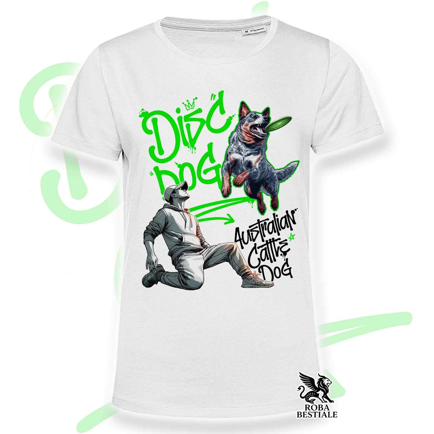 T-Shirt DISC DOG Graffiti "BOY" - AUSTRALIAN CATTLE DOG Blue - Bianca, colore dettagli a scelta - dalla XS alla 5XL